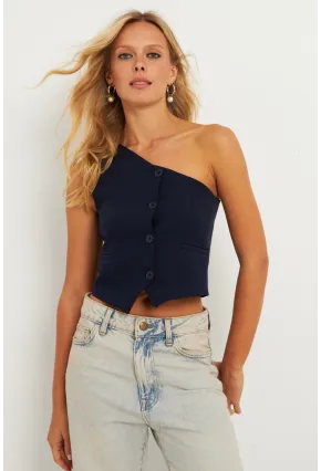 Kadın Lacivert Tek Omuz Astarlı Yelek TW60140