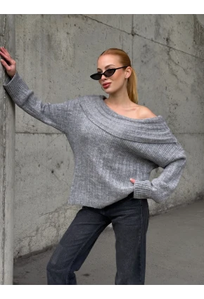 Kadın Madonna Yaka Triko Gri