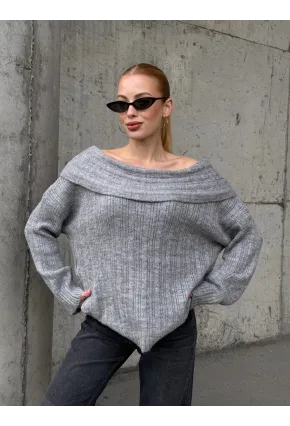 Kadın Madonna Yaka Triko Gri