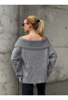 Kadın Madonna Yaka Triko Gri