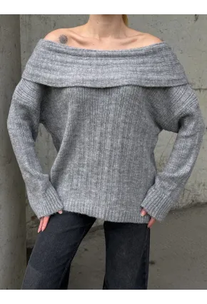 Kadın Madonna Yaka Triko Gri