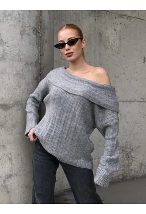 Kadın Madonna Yaka Triko Gri