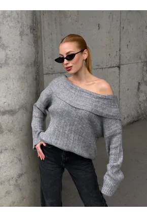 Kadın Madonna Yaka Triko Gri