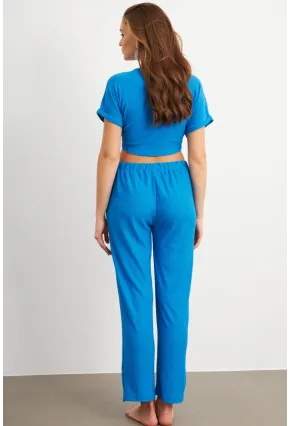 Kadın Mavi Bağlamalı Bürümcük Takım Q1012