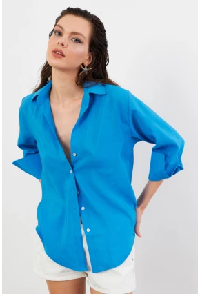 Kadın Mavi Basic Gömlek SOL3664