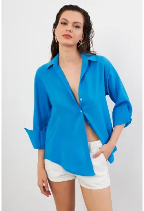 Kadın Mavi Basic Gömlek SOL3664
