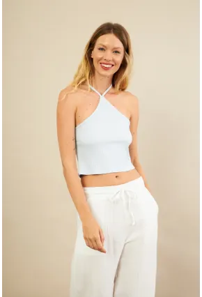 Kadın Mavi Boncuk Detaylı Sırtı Açık Bluz LPP1245-90