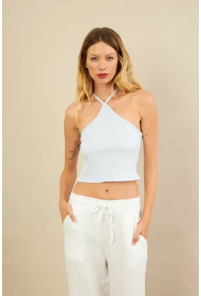 Kadın Mavi Boncuk Detaylı Sırtı Açık Bluz LPP1245-90