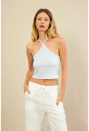 Kadın Mavi Boncuk Detaylı Sırtı Açık Bluz LPP1245-90