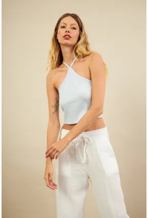 Kadın Mavi Boncuk Detaylı Sırtı Açık Bluz LPP1245-90