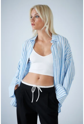 Kadın Mavi Çizgili Gömlek ELN600