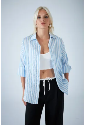 Kadın Mavi Çizgili Gömlek ELN600
