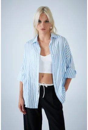 Kadın Mavi Çizgili Gömlek ELN600