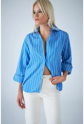 Kadın Mavi Çizgili Gömlek ELN602