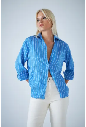 Kadın Mavi Çizgili Gömlek ELN602