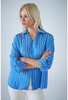 Kadın Mavi Çizgili Gömlek ELN602