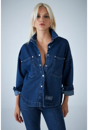 Kadın Mavi Denim Gömlek TSS101