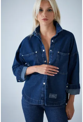 Kadın Mavi Denim Gömlek TSS101