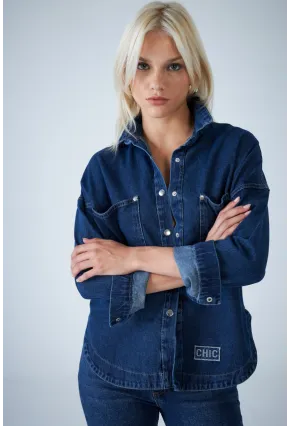 Kadın Mavi Denim Gömlek TSS101