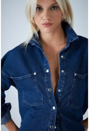 Kadın Mavi Denim Gömlek TSS101