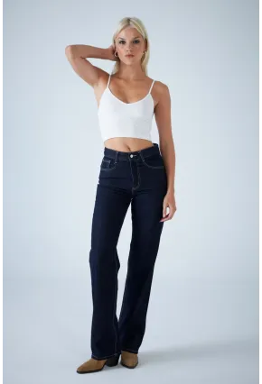 Kadın Mavi Yüksel Bel Düz Kesim Jean TSS488