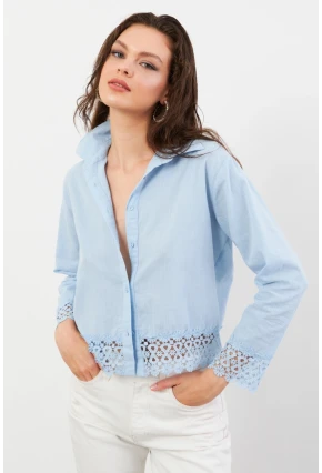 Kadın Mavi Güpürlü Gömlek MPC030
