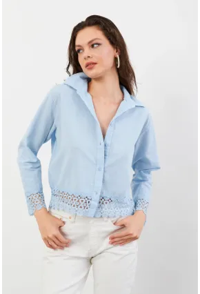 Kadın Mavi Güpürlü Gömlek MPC030