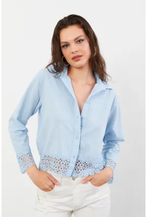 Kadın Mavi Güpürlü Gömlek MPC030