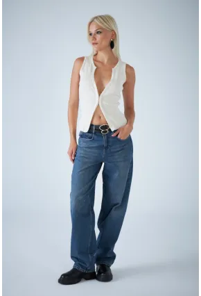 Kadın Mavi Yüksek Bel Baggy Jean TSS388