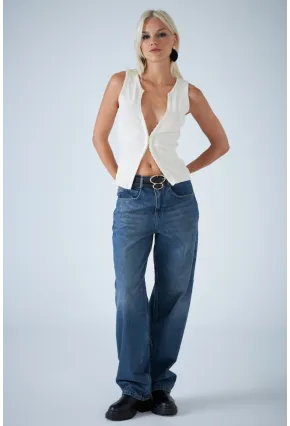 Kadın Mavi Yüksek Bel Baggy Jean TSS388