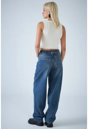 Kadın Mavi Yüksek Bel Baggy Jean TSS388