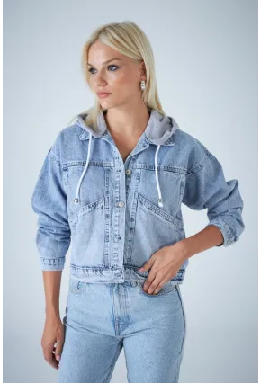 Kadın Mavi Kapüşonlu Denim Ceket TSS100