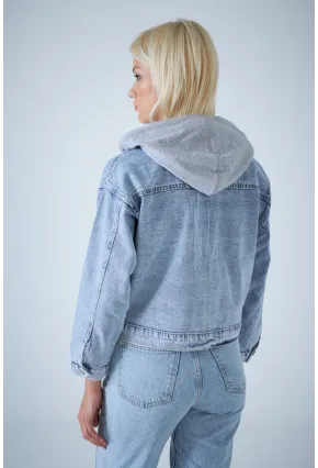 Kadın Mavi Kapüşonlu Denim Ceket TSS100