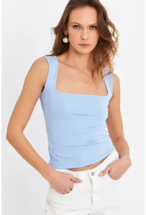 Kadın Mavi Kare Yaka Bluz TF64