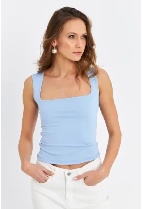 Kadın Mavi Kare Yaka Bluz TF64