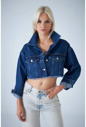 Kadın Mavi Kısa Denim Ceket TSS103