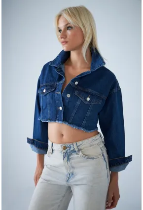 Kadın Mavi Kısa Denim Ceket TSS103