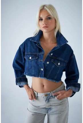 Kadın Mavi Kısa Denim Ceket TSS103