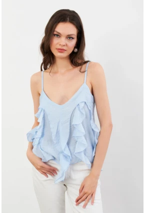 Kadın Mavi Krinkıl Bluz SOL1504