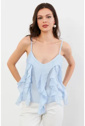 Kadın Mavi Krinkıl Bluz SOL1504