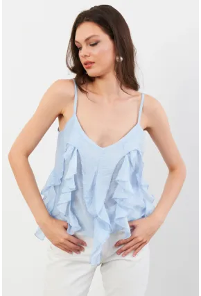 Kadın Mavi Krinkıl Bluz SOL1504