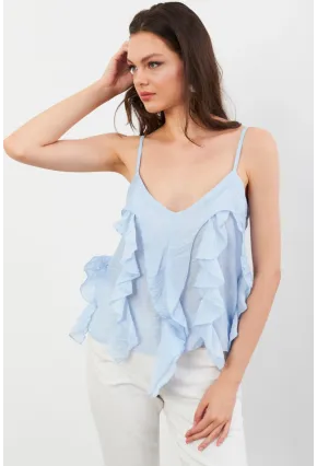 Kadın Mavi Krinkıl Bluz SOL1504