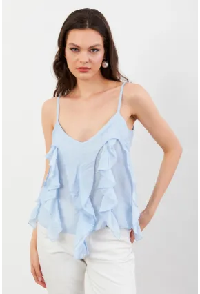Kadın Mavi Krinkıl Bluz SOL1504