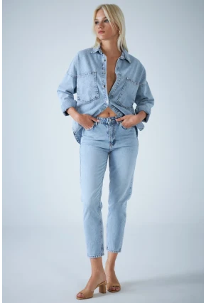 Kadın Mavi Yüksek Bel Jean TSS1001