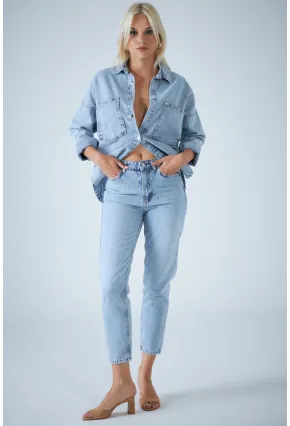 Kadın Mavi Yüksek Bel Jean TSS1001