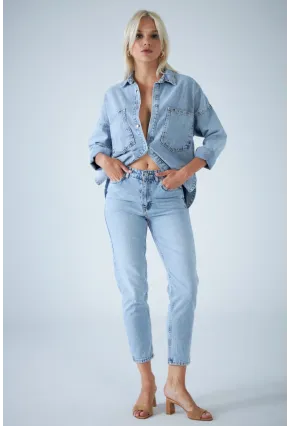 Kadın Mavi Yüksek Bel Jean TSS1001