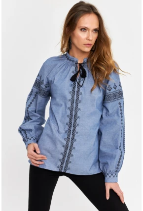 Kadın Mavi Nakışlı Bluz MQS5699