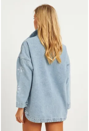 Kadın Mavi Nakışlı Denim Ceket İS248