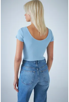 Kadın Mavi Ön Arka U Bluz EV57