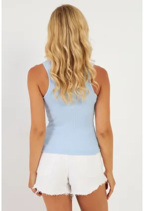 Kadın Mavi Polo Yaka Kaşkorse Bluz MK10